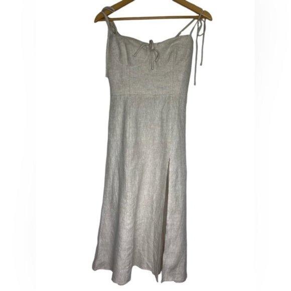 Reformation Joyce Linen Dress in Oatmeal Women Size 2 - Picture 2 of 10